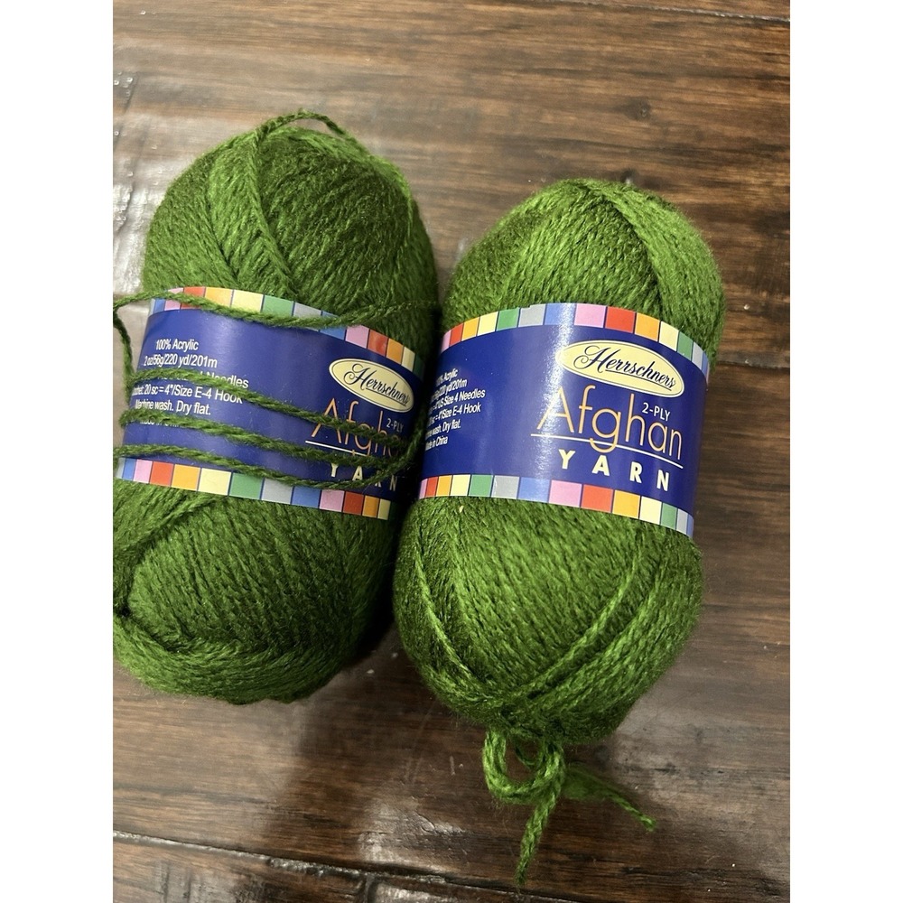 2 Skeins Herrscheners 2 Ply Afghan Acrylic Yarn Olive Green 56g Color 0048